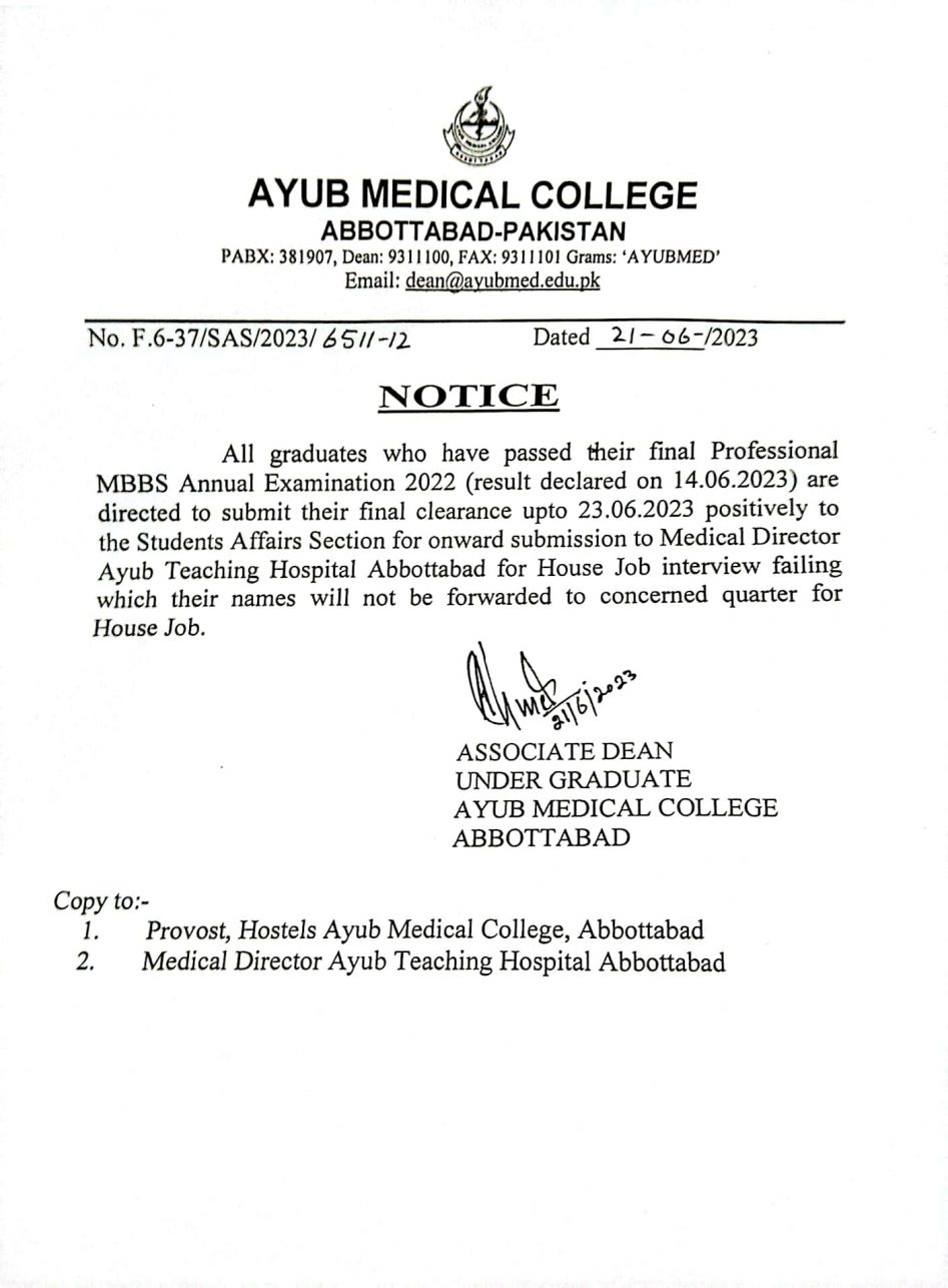 Notice Board – Ayub Medical College, Abbottabad.